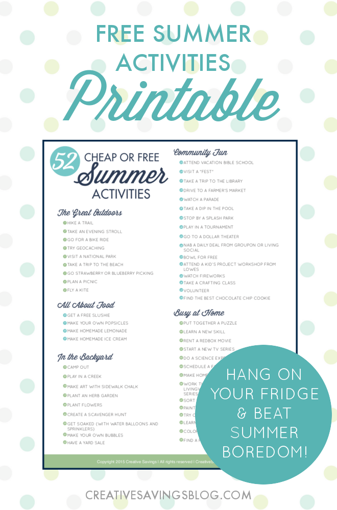 52 Cheap or Free Summer Activities