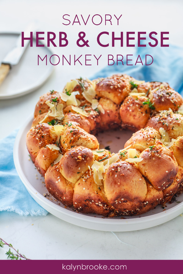 You have GOT to try this Savory Monkey Bread Recipe! Delicious! Amazing! And best of all, EASY! This is the perfect bread dish for your big family gathering, whether it's Thanksgiving dinner, Christmas, or just because! Oh, and it tastes great as a leftover too. Just heat it up in the microwave! #monkeybread #monkeybreadrecipe #herbandcheesebread #pullapartbread