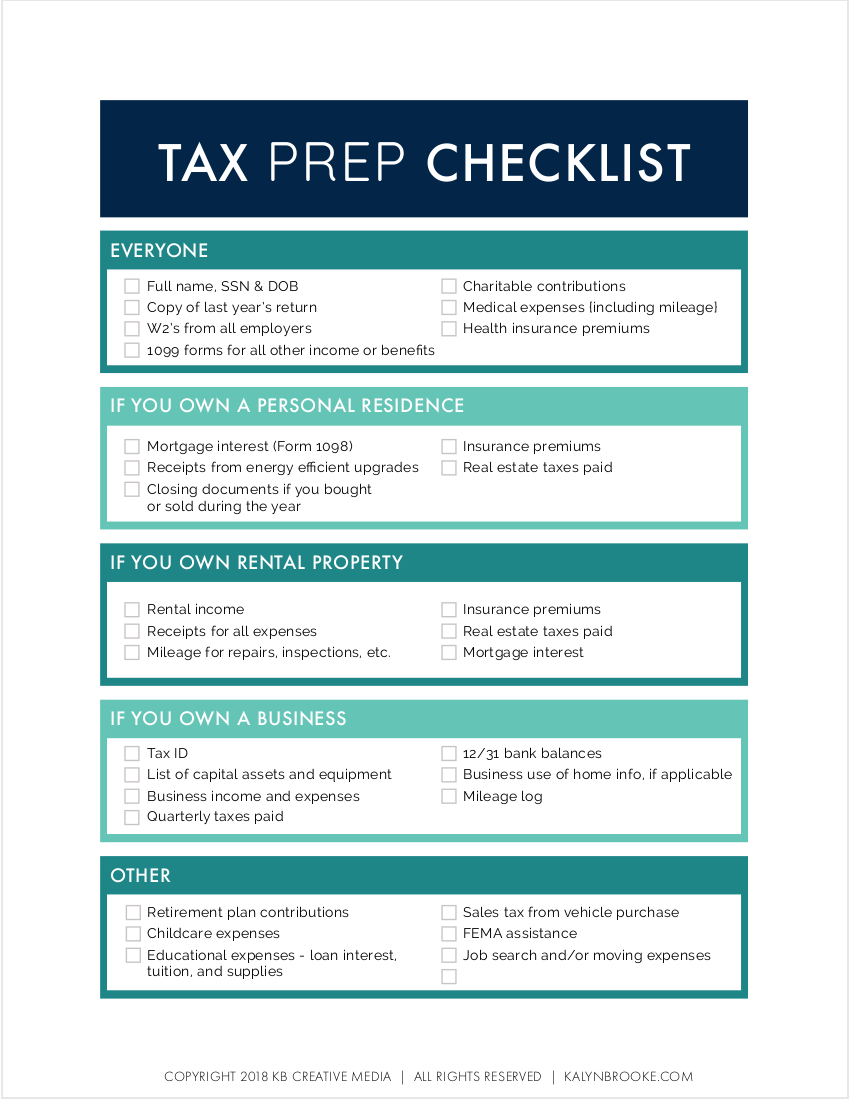 Checklist For Tax Preparation 2022