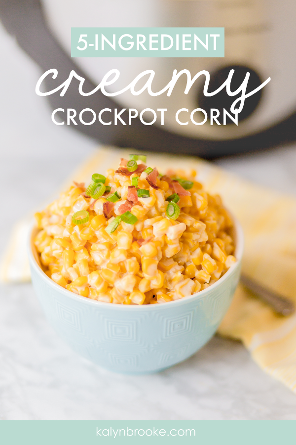 O.M.G. This crock pot cream cheese corn is amazing! Even though it's a vegetable, I would totally call this a creamy comfort food. The savory spices mixed with a touch of sweet from the cream cheese are slow cooked to delicious perfection. This is my go-to easy corn recipe now—especially for company! #crockpotrecipe #crockpotideas #cornrecipe #crockpotcornrecipe