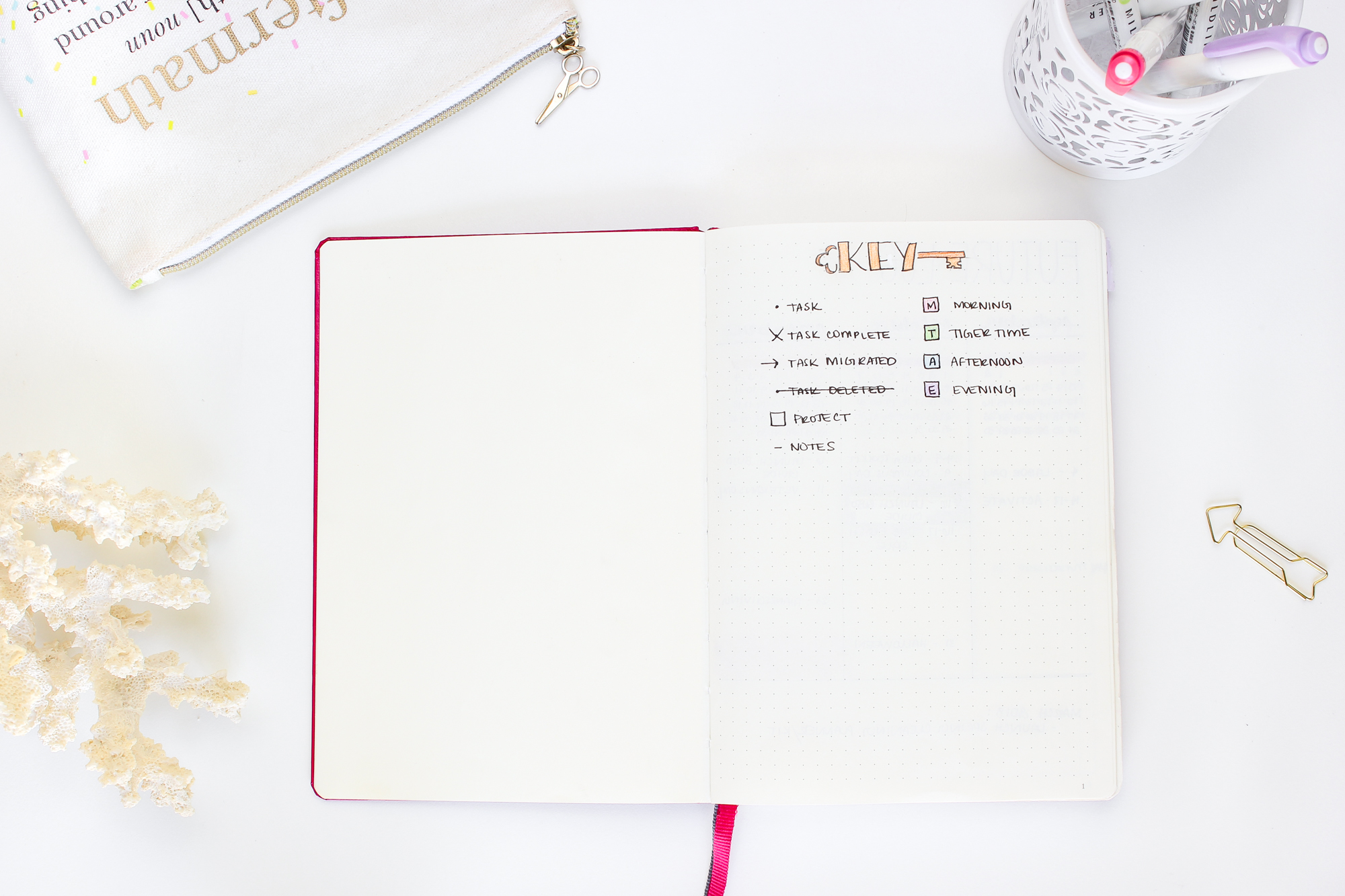 The bullet journal key is your personal code to save time when you do rapid logging of tasks and progress