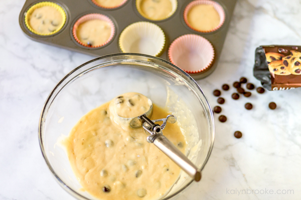 the best banana chocolate chip muffins pre-baking in a mixing bowl