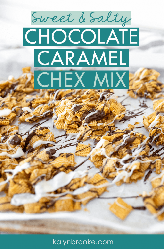 So I had NO idea what to bring to my company's get-together until I stumbled upon this recipe! I was hesitant at first, because I thought it was similar to Muddy Buddies and those are AMAZING but messy. THEN I realized this sweet and salty chex mix recipe is the perfect combination of yumminess and snackable bite-size pieces. Everyone ADORED the scrumptious, yummy, chocolately version of this classic snack, and I've shared the recipe multiple times! #chexmix #chexmixrecipe #sweetchexmix