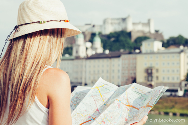 woman reading a map