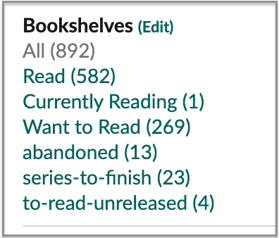 Goodreads shelves screenshot