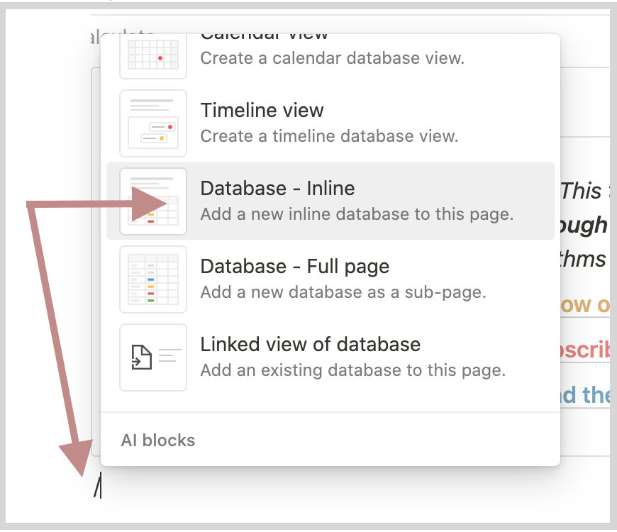 Creating a new database for a master task list on notion